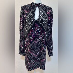 Express Long Sleeve Floral Mini Keyhole Dress Size Medium